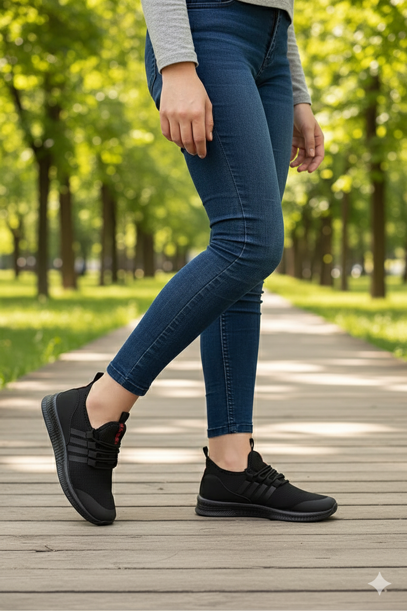 AWIX Ortopedik Unisex Nefes Alan Hafif Spor Yürüyüş Ayakkabı - Siyah