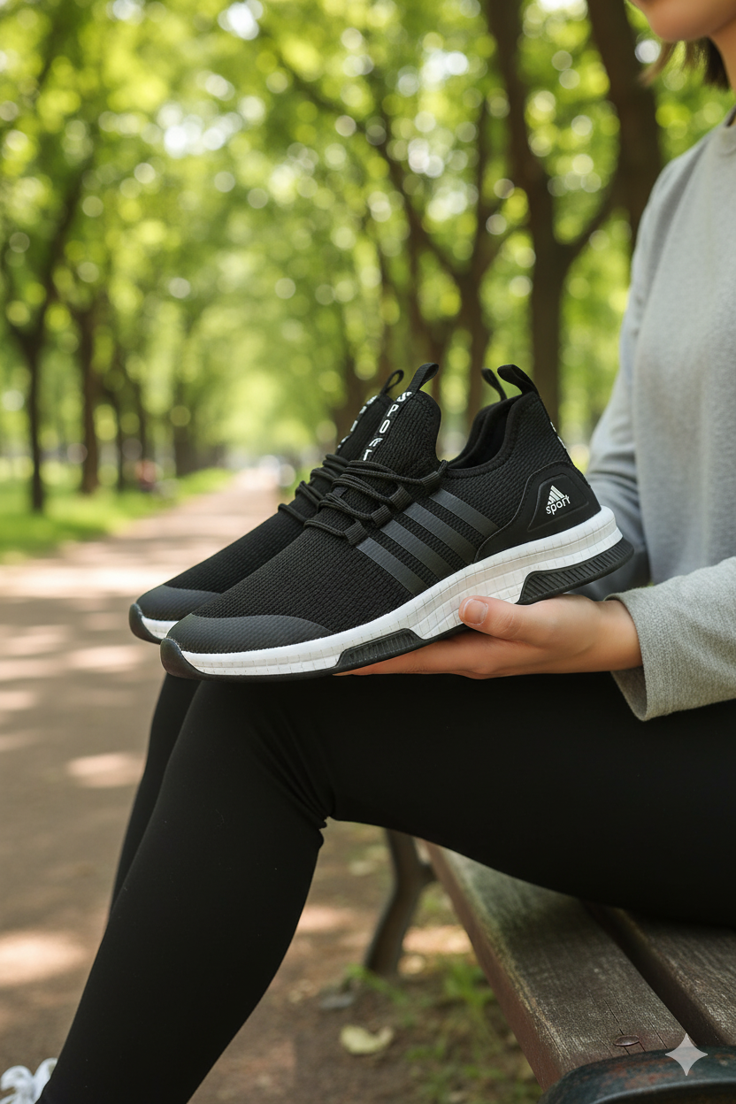 AWIX Ortopedik Unisex Nefes Alan Hafif Spor Yürüyüş Ayakkabı - Siyah Beyaz