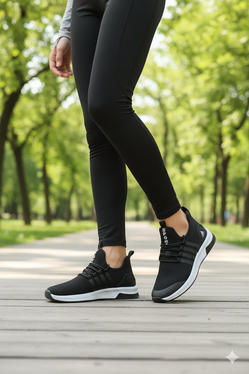 AWIX Ortopedik Unisex Nefes Alan Hafif Spor Yürüyüş Ayakkabı - Siyah Beyaz