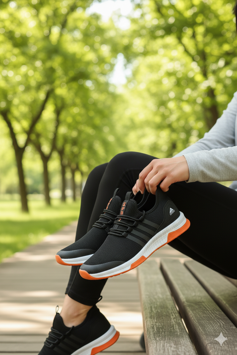 AWIX Ortopedik Unisex Nefes Alan Hafif Spor Yürüyüş Ayakkabı - Siyah Oranj