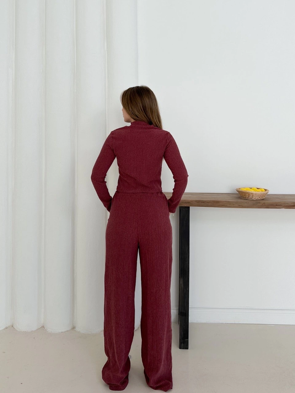 Balıkçı Yaka Örme Alt Üst Takım Bordo