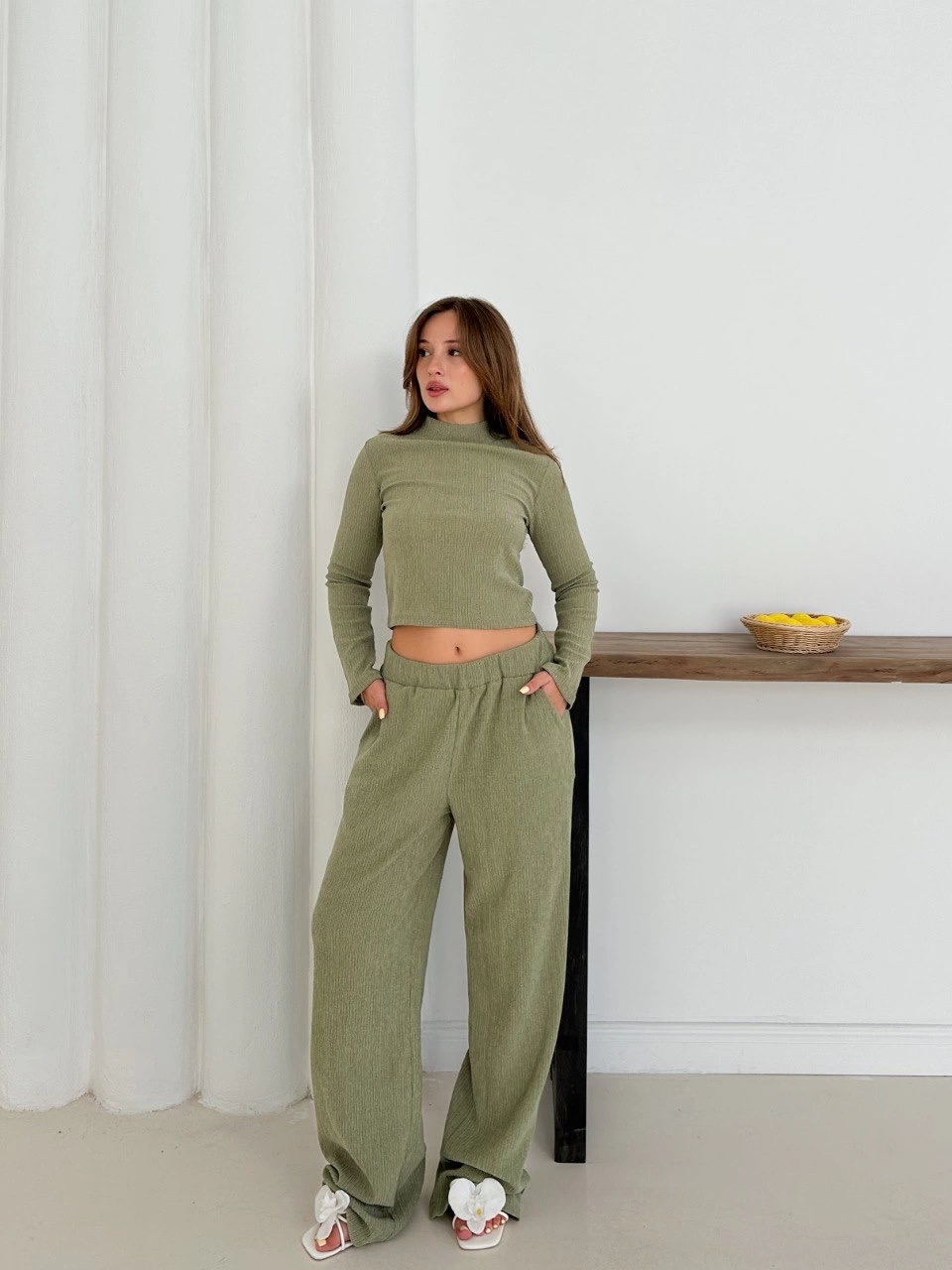 Balıkçı Yaka Örme Alt Üst Takım Mint