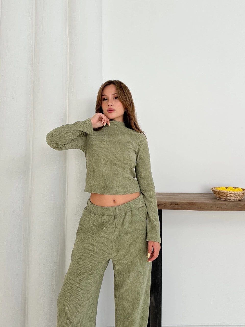 Balıkçı Yaka Örme Alt Üst Takım Mint