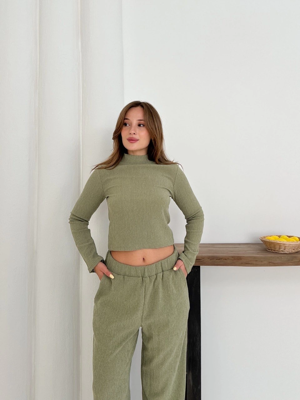 Balıkçı Yaka Örme Alt Üst Takım Mint