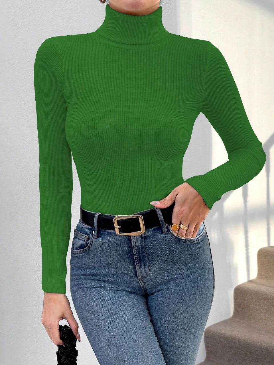 Balıkçı Yaka Dar Kesim Kaşkorse Kazak Yeşil