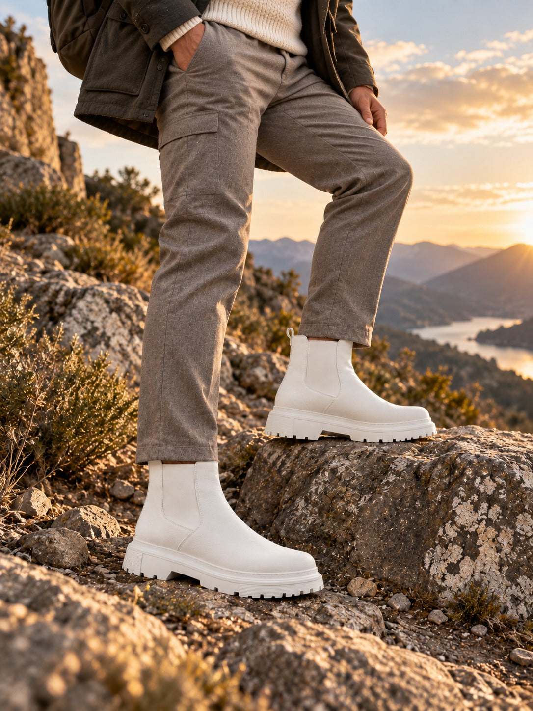ZRK-C7 Premium Quality White Casual Men's Chelsea Boots