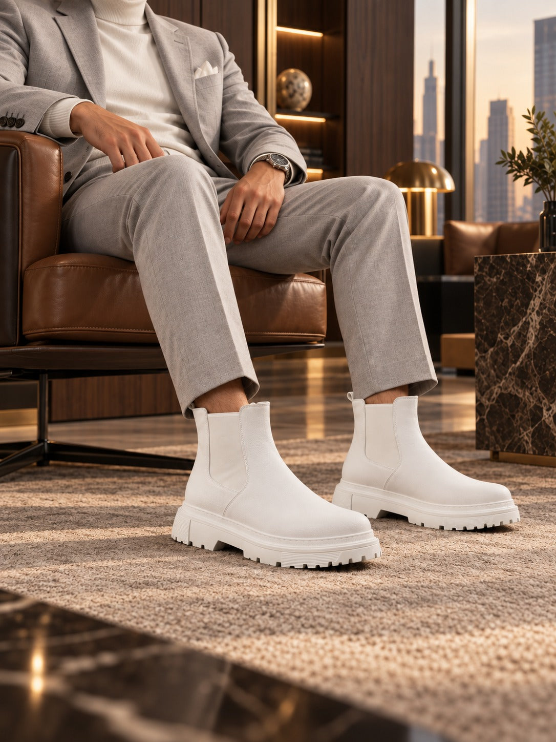 ZRK-C7 Premium Quality White Casual Men's Chelsea Boots
