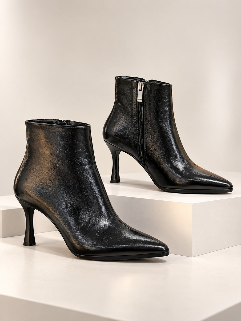 ZRKBT-S8 Premium Siyah Yanki Sivri Burun 8 cm Yüksek İnce Topuklu Kadın Bot