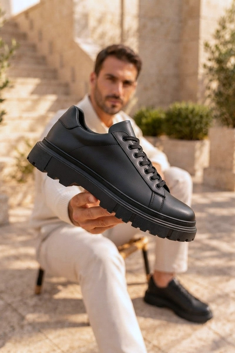 ZRK-X49 Premium Siyah Yüksek Taban Bağcıklı Erkek Klasik Ayakkabı