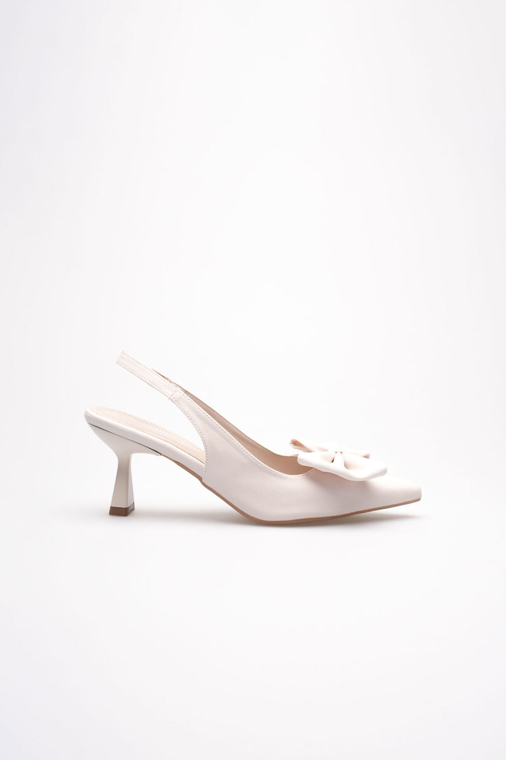 ZR-T1 Premium Bej Fiyonklu Kitten Topuklu Slingback Kadın Topuklu Ayakkabı