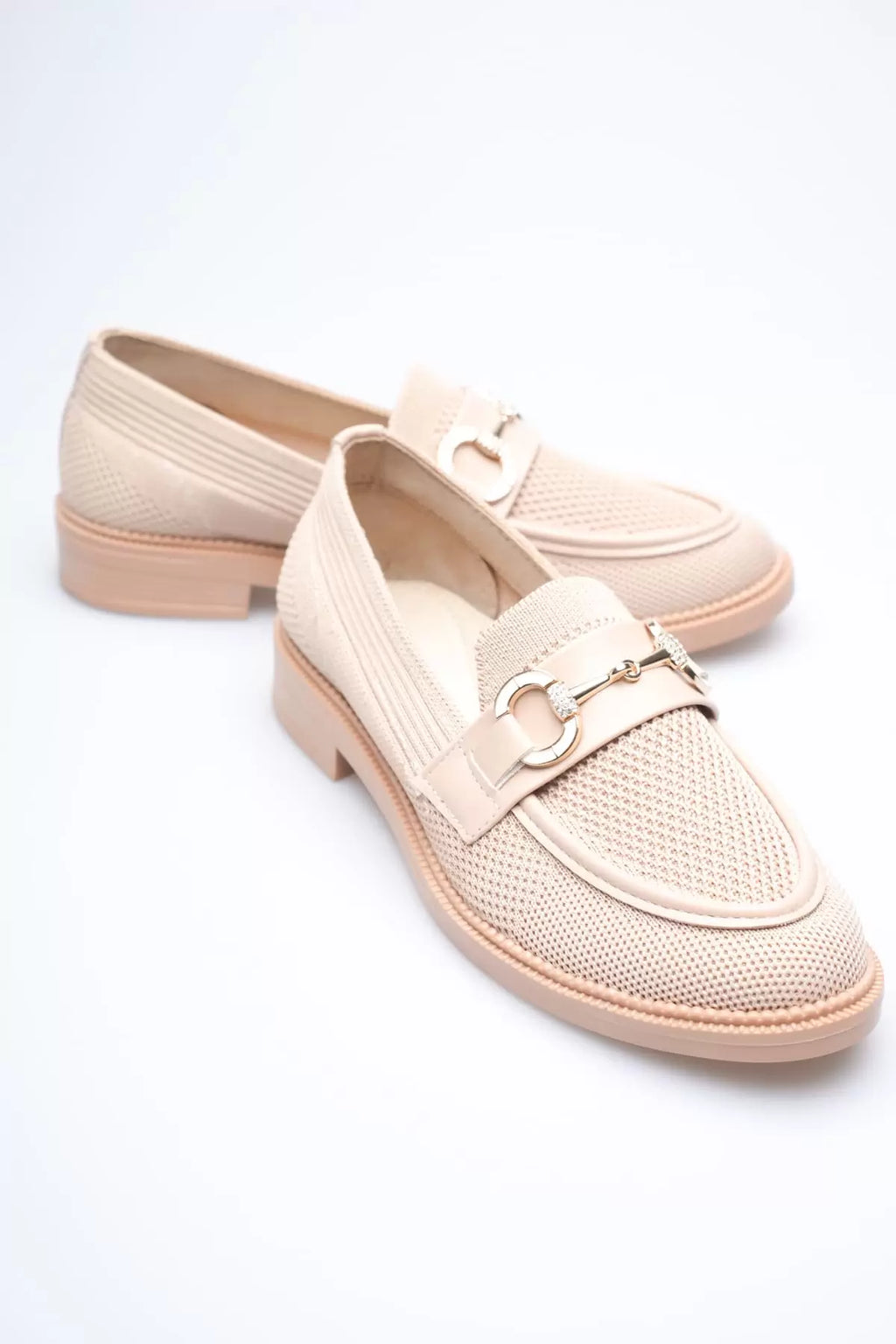 ZR0MS02 Premium Bej Loafer Metal Tokalı Rahat Günlük Ayakkabı