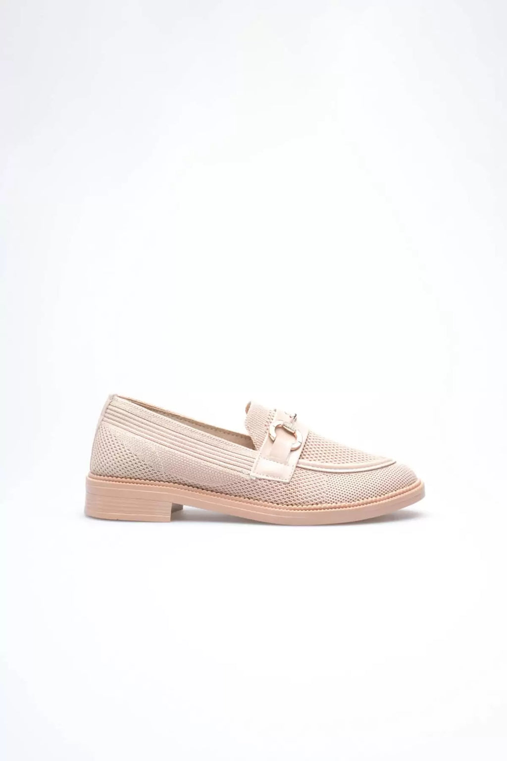 ZR0MS02 Premium Bej Loafer Metal Tokalı Rahat Günlük Ayakkabı