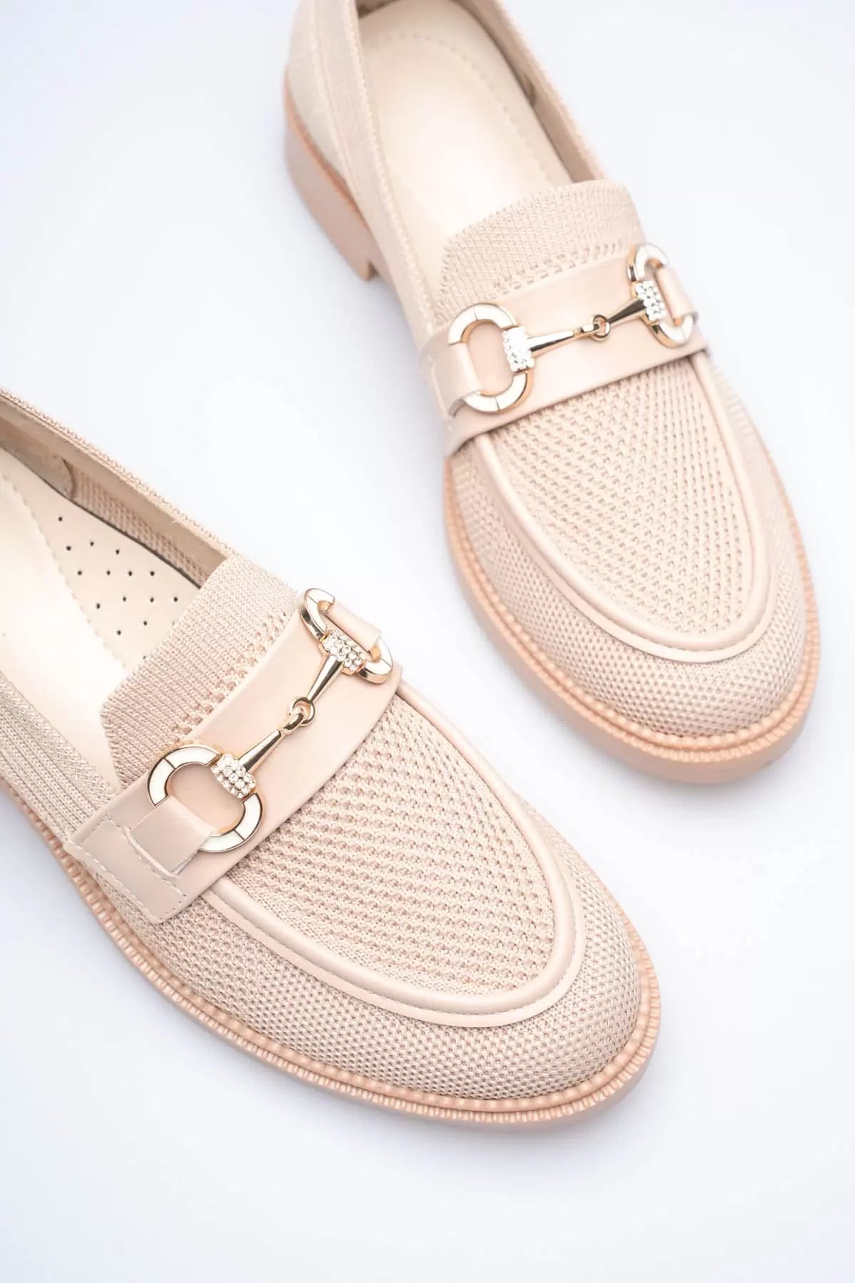 ZR0MS02 Premium Bej Loafer Metal Tokalı Rahat Günlük Ayakkabı