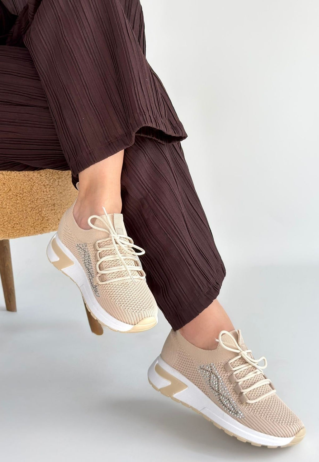 Belan Bej Triko Slip On Bağcıklı Spor Ayakkabı