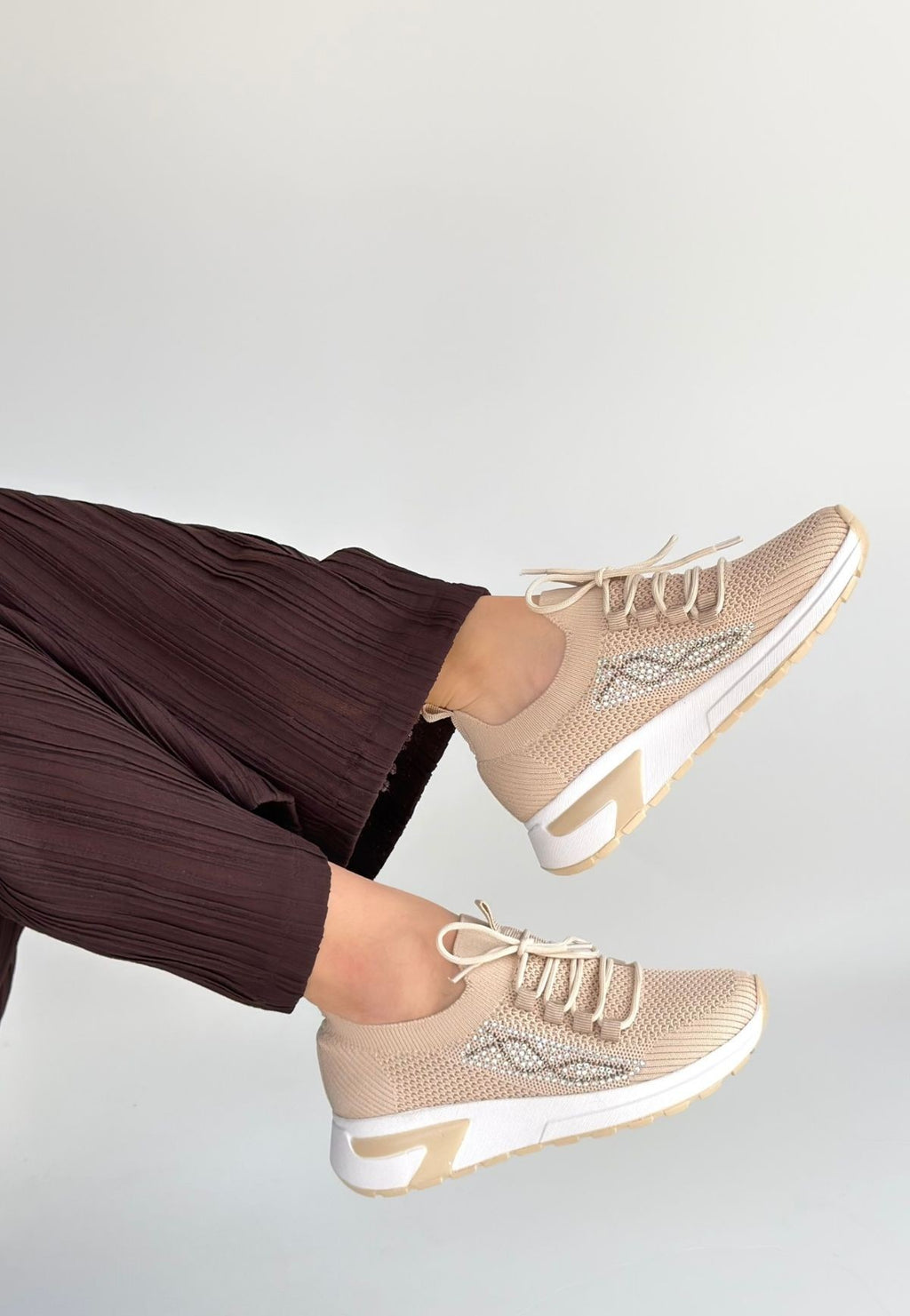 Belan Bej Triko Slip On Bağcıklı Spor Ayakkabı