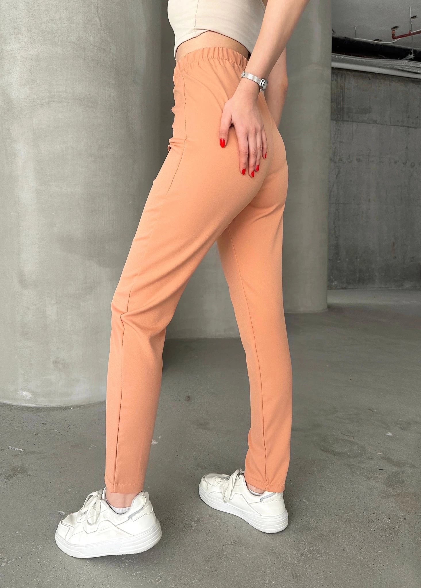 Beli Lastikli Karamel Pantolon Somon