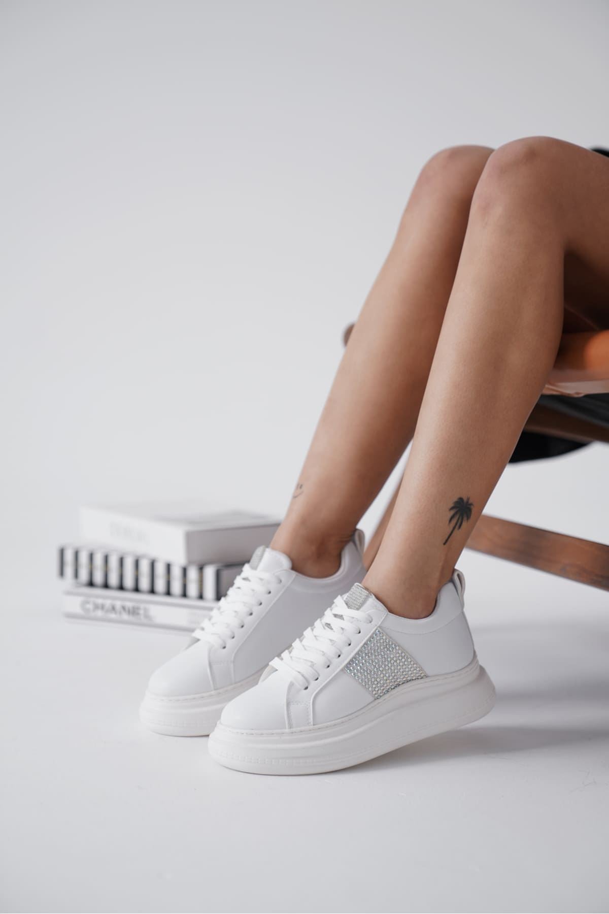 Belinda Premium White Stone Women's Sneakers