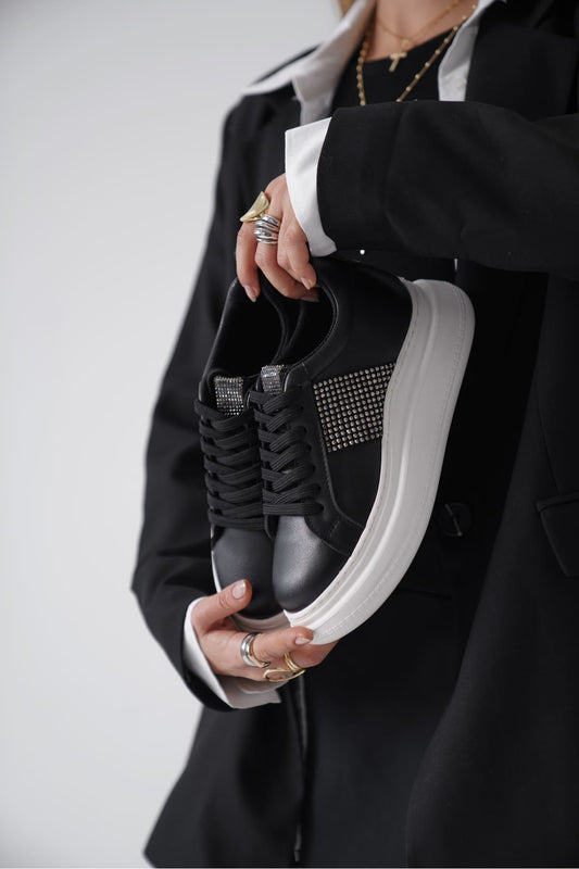 Belinda Premium Black Stoned Women's Sneakers
