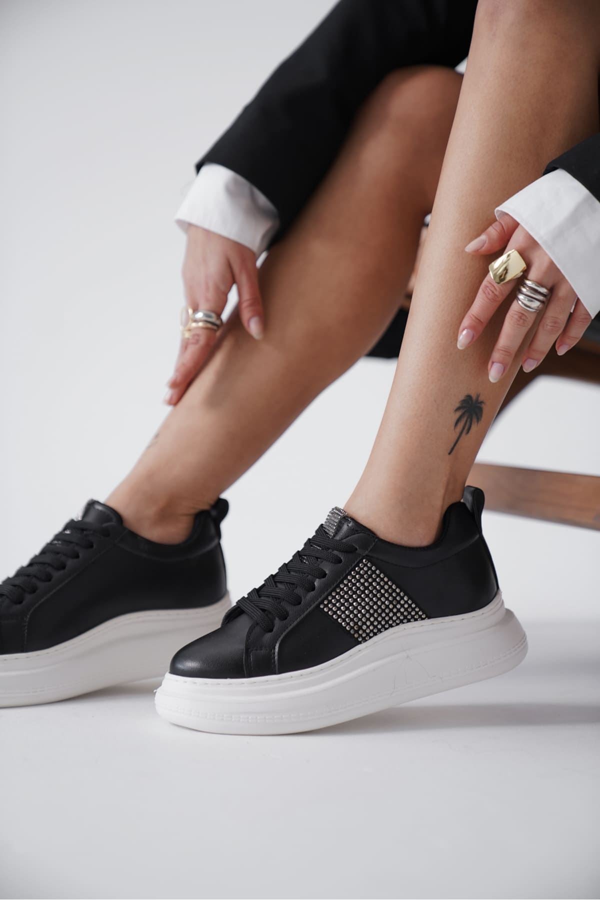 Belinda Premium Black Stoned Women's Sneakers