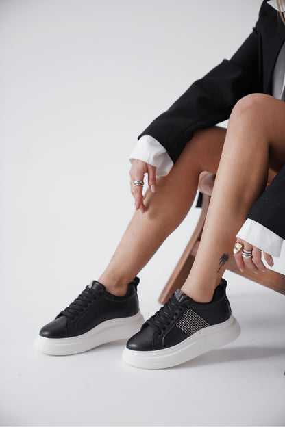 Belinda Premium Black Stoned Women's Sneakers