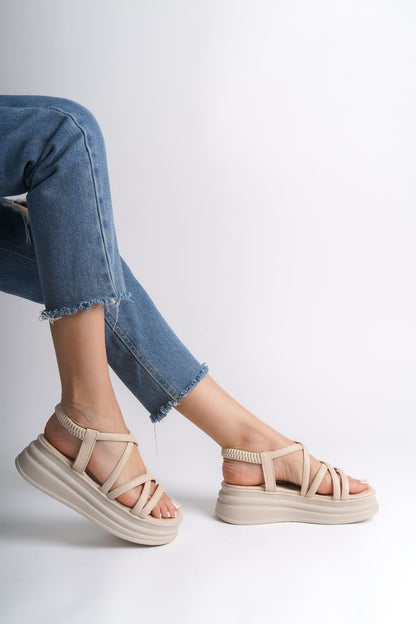 BELLARO Elastic Strip Detailed Orthopedic Women's Sandals - Cream