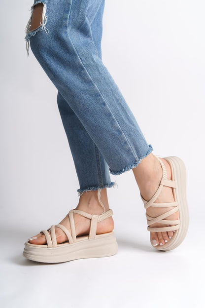 BELLARO Elastic Strip Detailed Orthopedic Women's Sandals - Cream