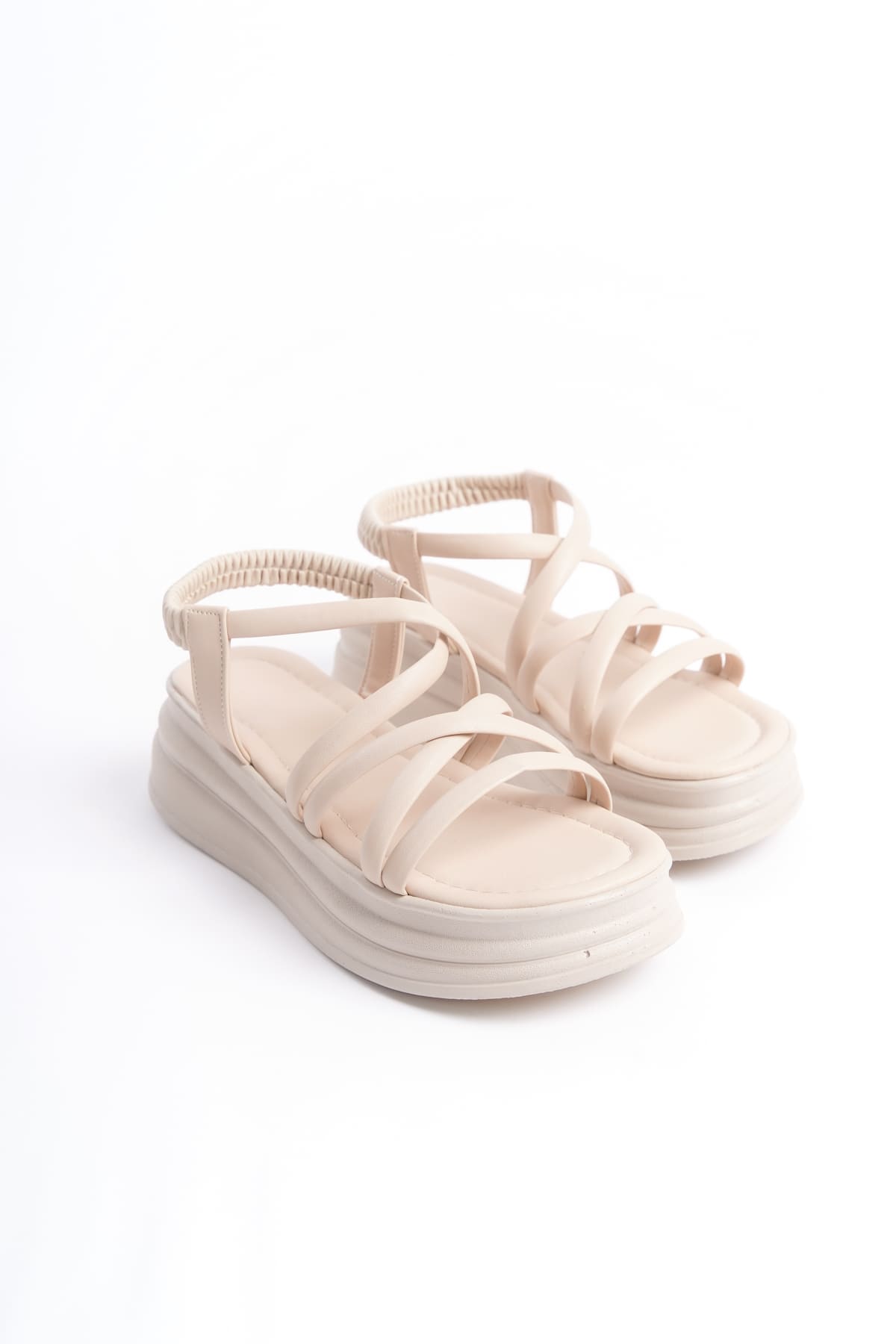 BELLARO Elastic Strip Detailed Orthopedic Women's Sandals - Cream