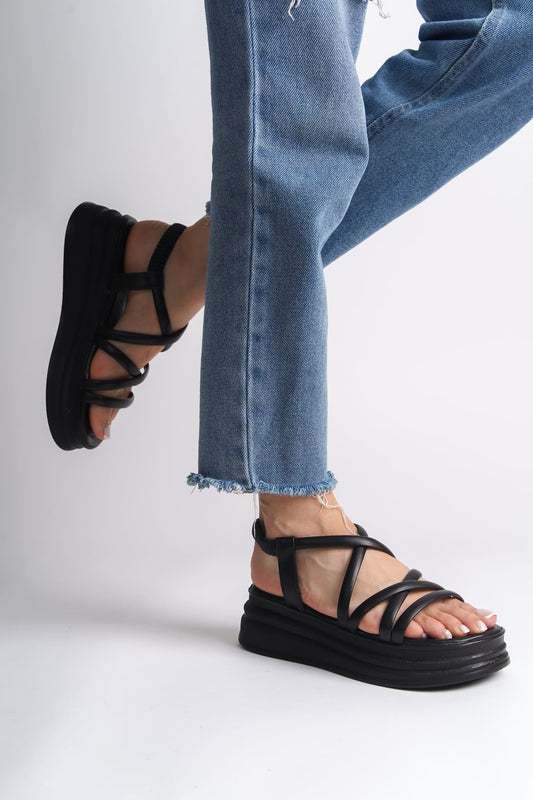 BELLARO Elastic Strip Detailed Orthopedic Women's Sandals - Black