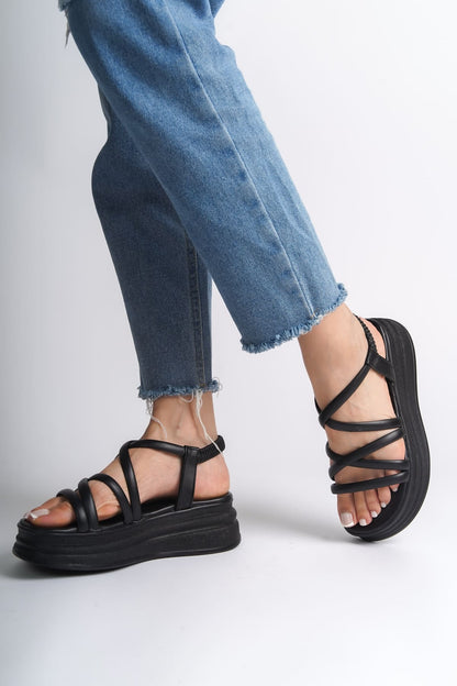 BELLARO Elastic Strip Detailed Orthopedic Women's Sandals - Black