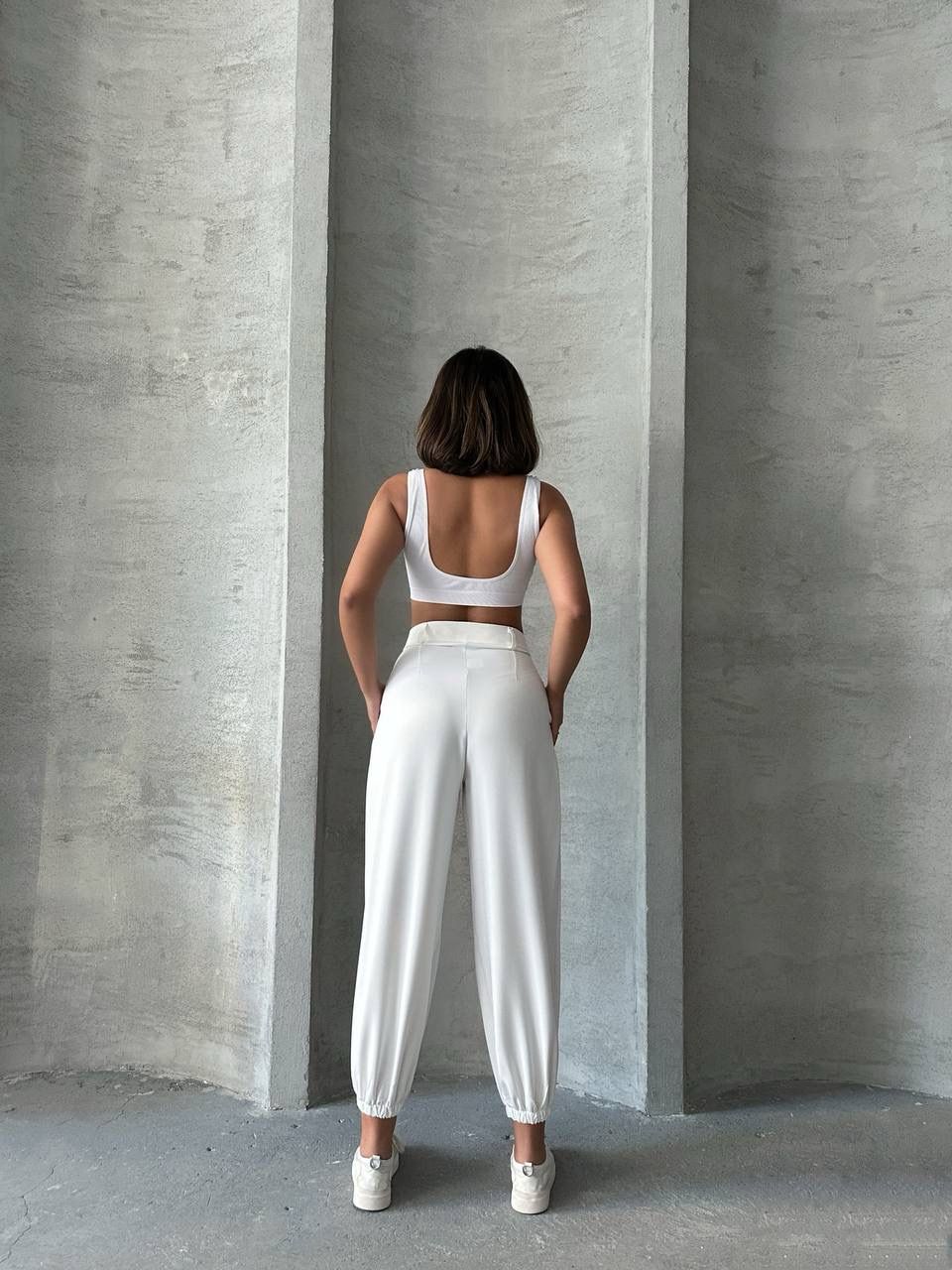 White Elastic Wide Leg Shalwar Type Trousers