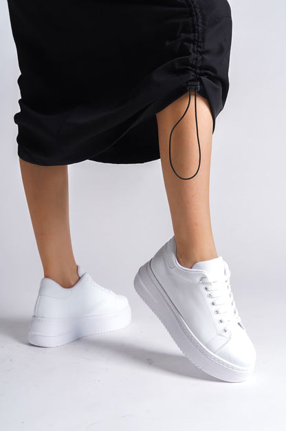 LYON Lace-Up Orthopedic Comfortable White Women's Sneakers - White