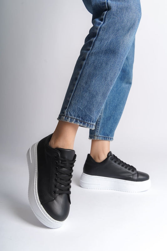 LYON Lace-Up Orthopedic Comfortable White Women's Sneakers - Black White