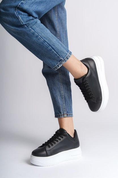 LYON Lace-Up Orthopedic Comfortable White Women's Sneakers - Black White