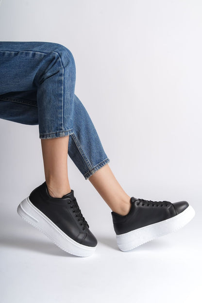 LYON Lace-Up Orthopedic Comfortable White Women's Sneakers - Black White