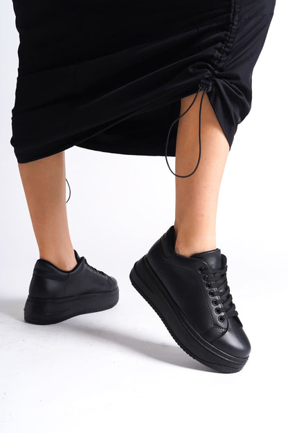 LYON Lace-Up Orthopedic Comfortable White Women's Sneakers - Black