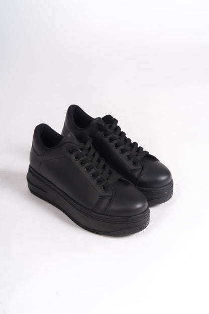 LYON Lace-Up Orthopedic Comfortable White Women's Sneakers - Black