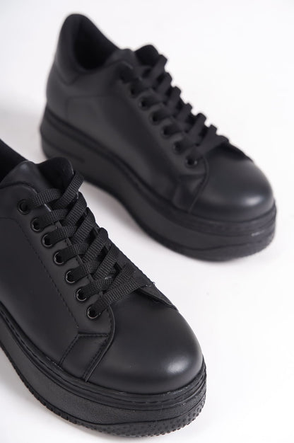 LYON Lace-Up Orthopedic Comfortable White Women's Sneakers - Black