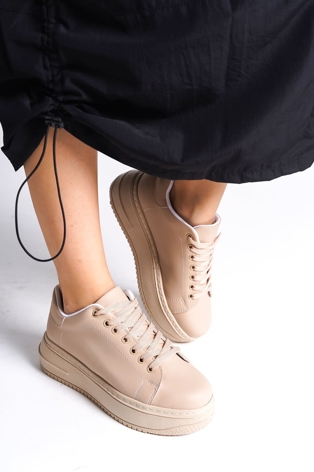 LYON Bağcıklı Ortopedik Rahat Beyaz Kadın Sneaker - Ten
