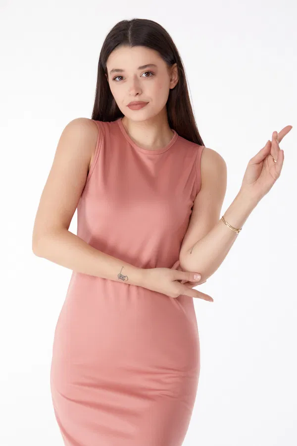 Bisiklet Yaka Kadın Mini Elbise Pembe