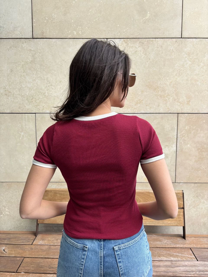 Front Piece Camisole Woven Cotton Fabric Women's Burgundy Blouse