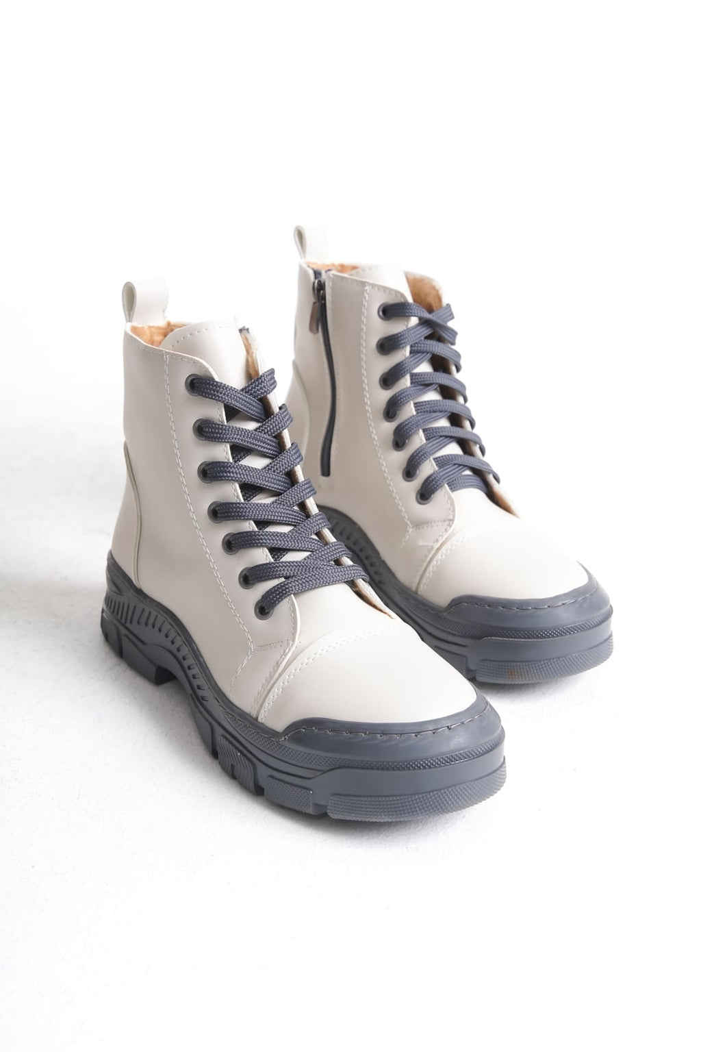 SULINA Lace-Up Zippered Orthopedic Sole Women's Boots - Cream Gray