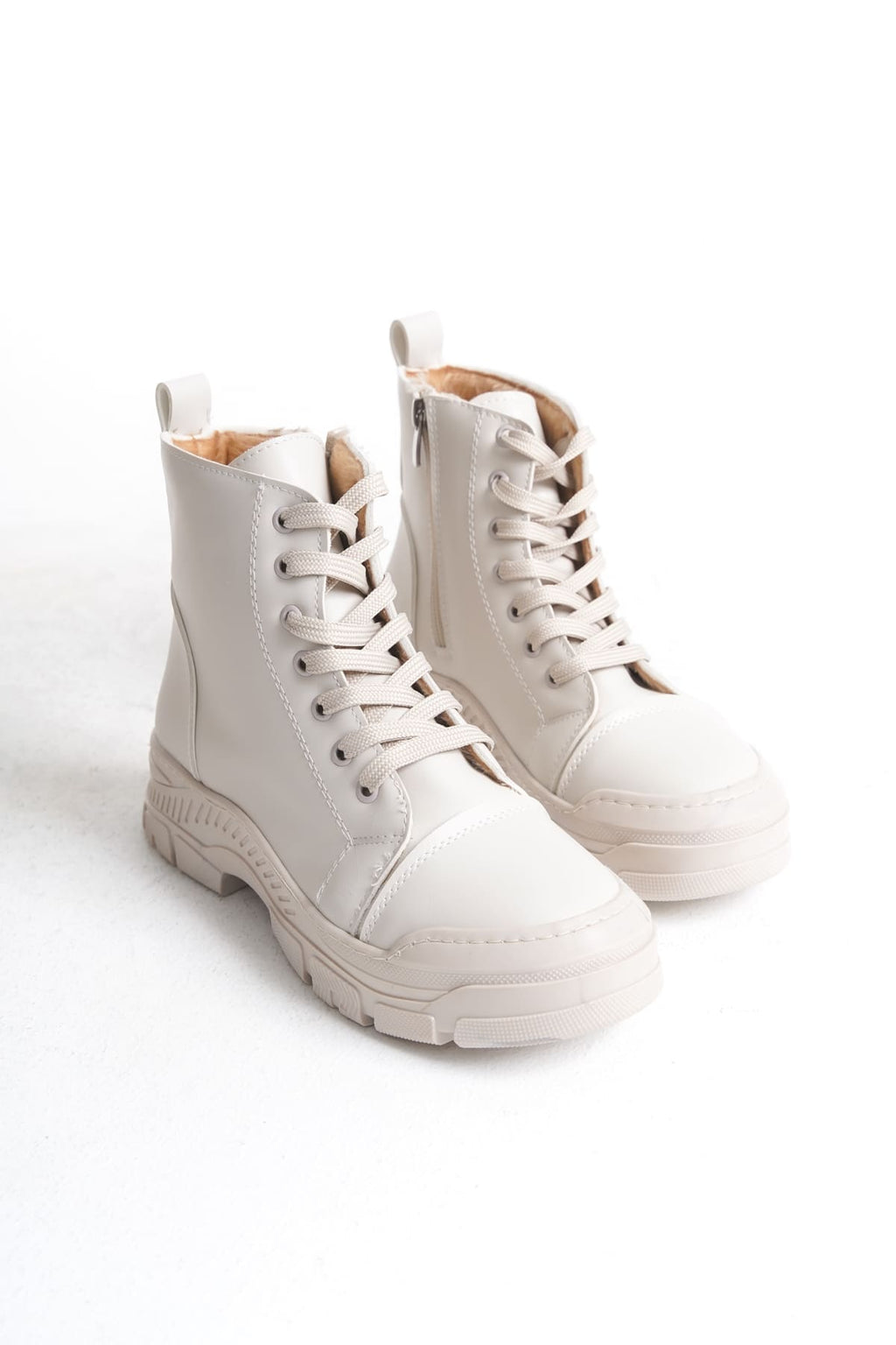 SULINA Lace-Up Zippered Orthopedic Sole Women's Boots - Cream