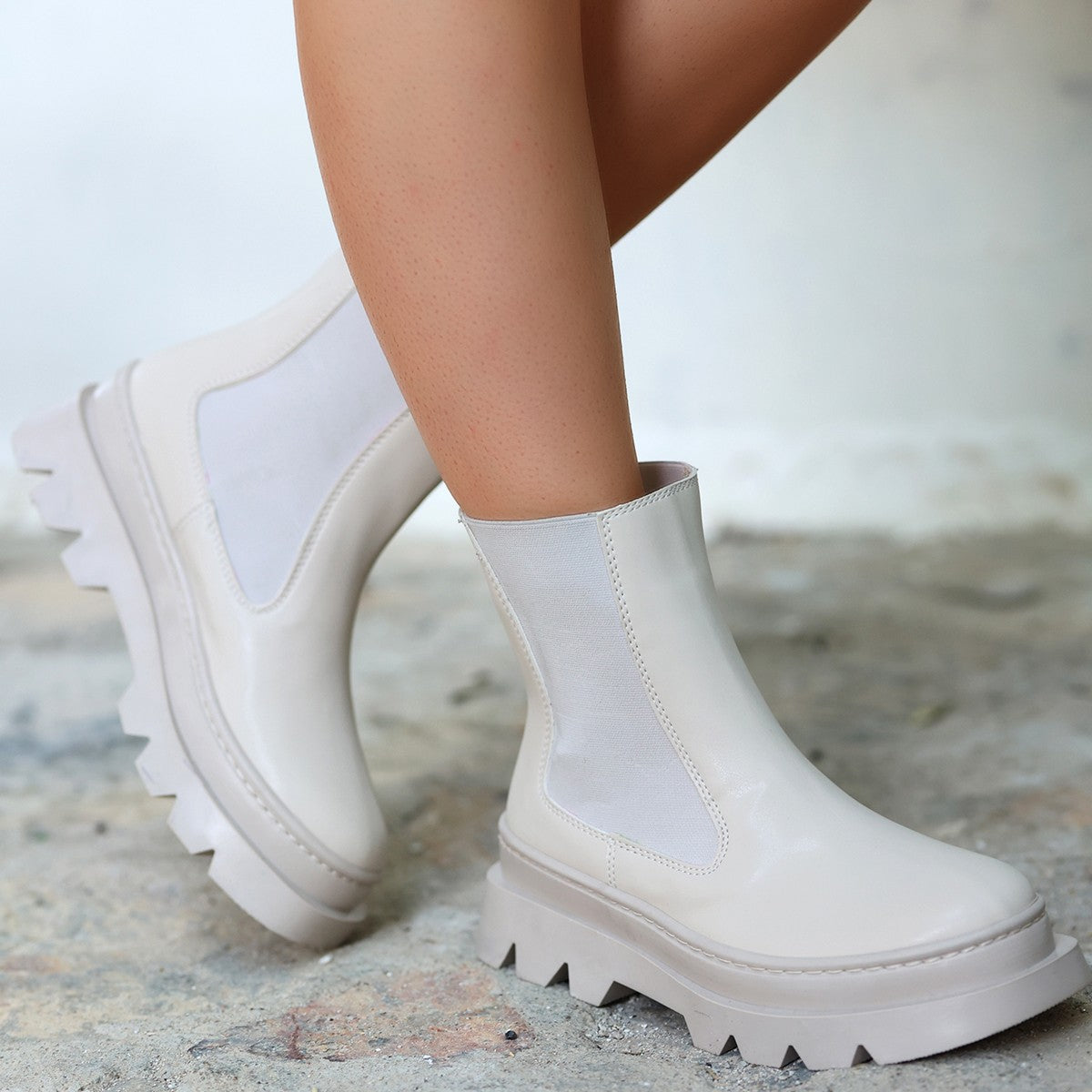 Bluen Beige Elastic Laceless Women's Boots
