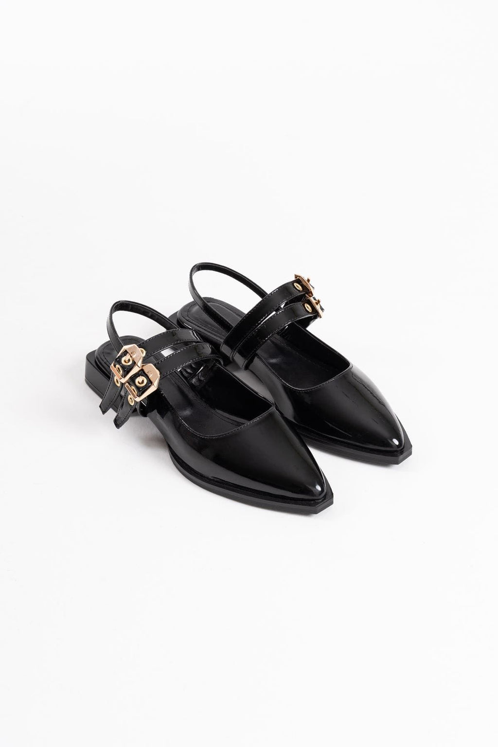 Blues Premium Black Patent Leather Belt Detailed Women's High Heel Shoes