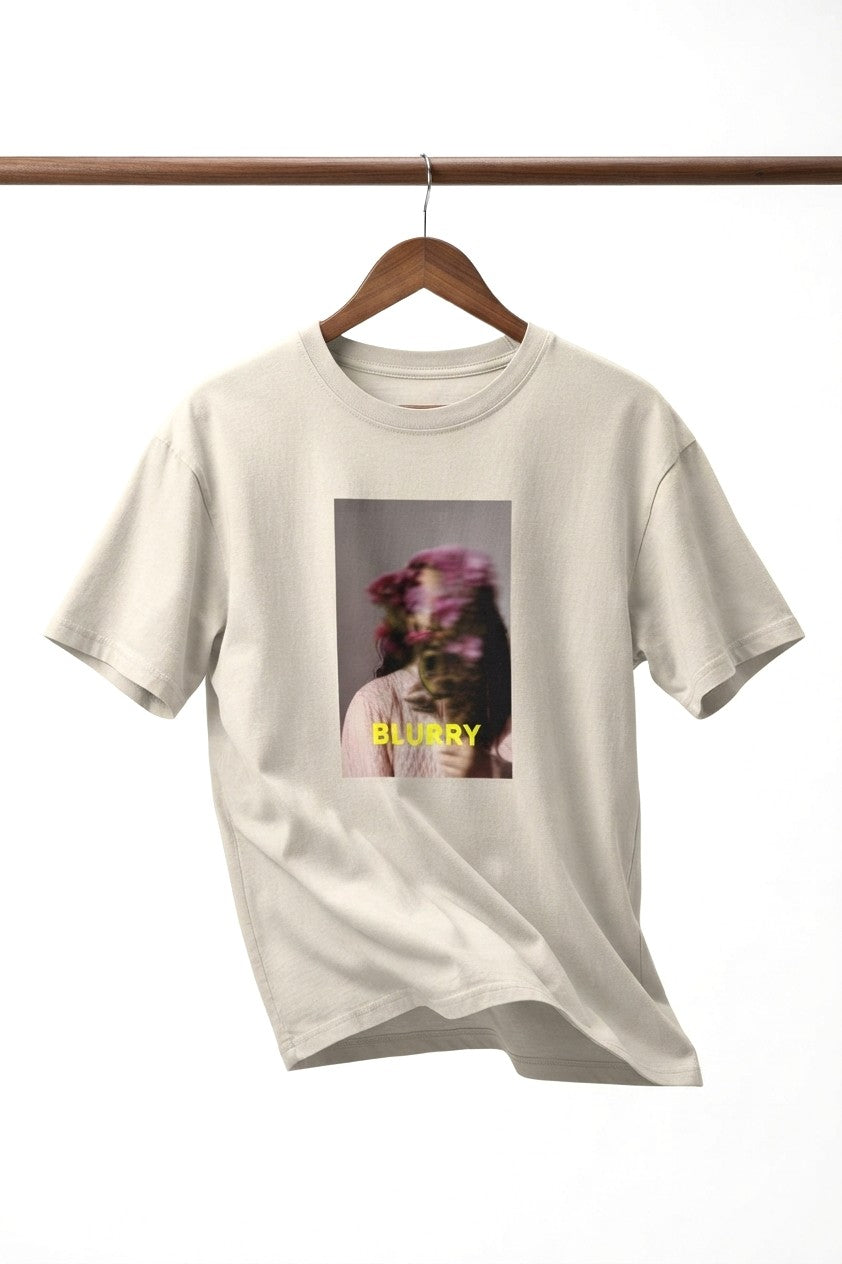 Blurry Baskılı - Premium Kumaş Oversize Erkek Tişört Bej