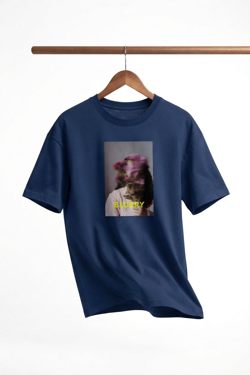 Blurry Baskılı - Premium Kumaş Oversize Erkek Tişört Lacivert