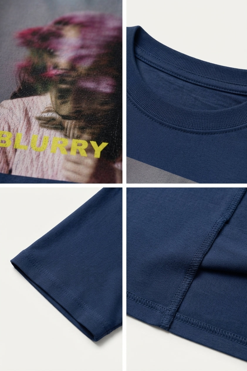 Blurry Baskılı - Premium Kumaş Oversize Erkek Tişört Lacivert