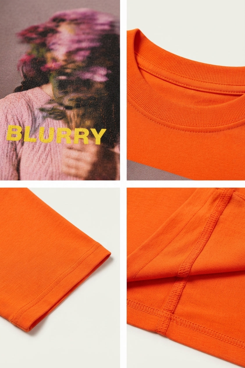 Blurry Baskılı - Premium Kumaş Oversize Erkek Tişört Turuncu