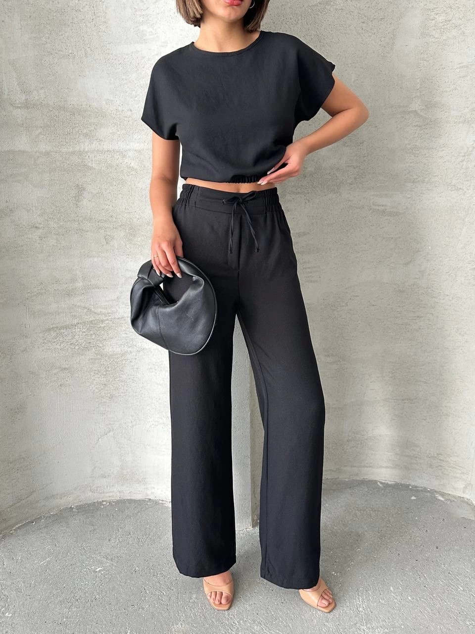 Modern Cut High Waist Black Blouse Trouser Set
