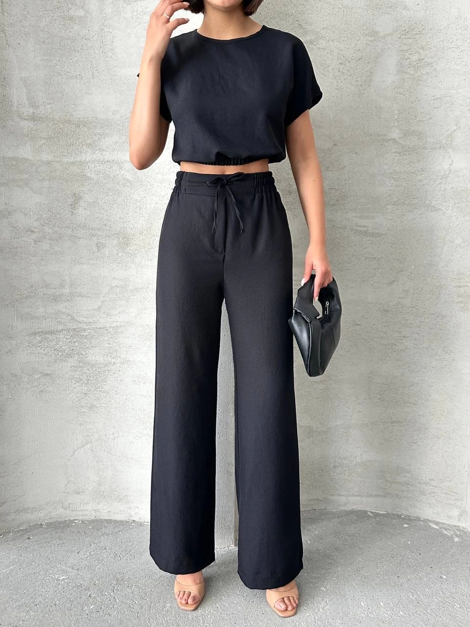 Modern Cut High Waist Black Blouse Trouser Set
